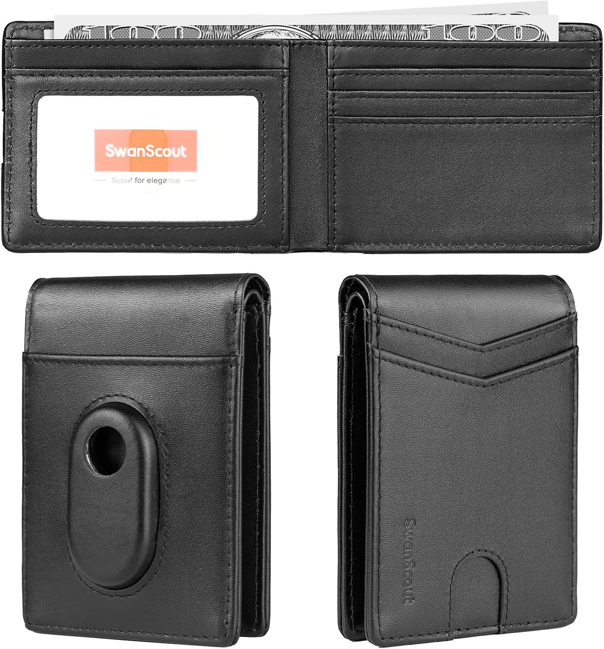 SwanScout Wallet for Samsung Galaxy SmartTag2, Money Clip Version, RFID Blocking Genuine Leather Bifold Wallet With Gift Box (Not Include Tracker)