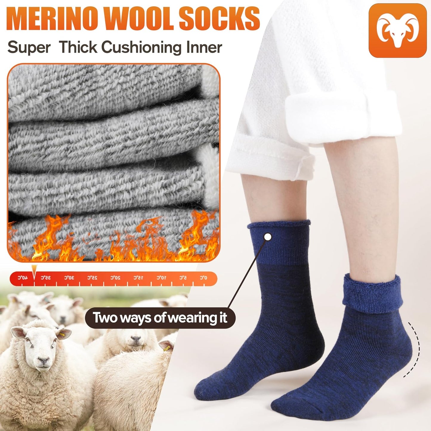 EBMORE 5 Pairs Women Merino Wool Boot Socks Warm Thermal Winter Thick Hiking Cozy Cabin Crew Comfy Socks for Ladies