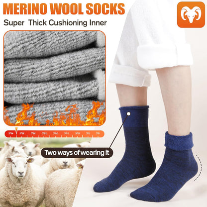 EBMORE 5 Pairs Women Merino Wool Boot Socks Warm Thermal Winter Thick Hiking Cozy Cabin Crew Comfy Socks for Ladies