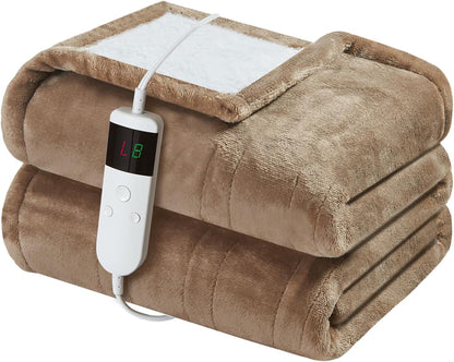 Electric Heated Blanket Throw Size 50''x60''-Control Heating Blanket, Soft & Warm Flannel 10-Level Temperature Control, 8 Hours Auto Off, Rapid Heating & Overheat Protection