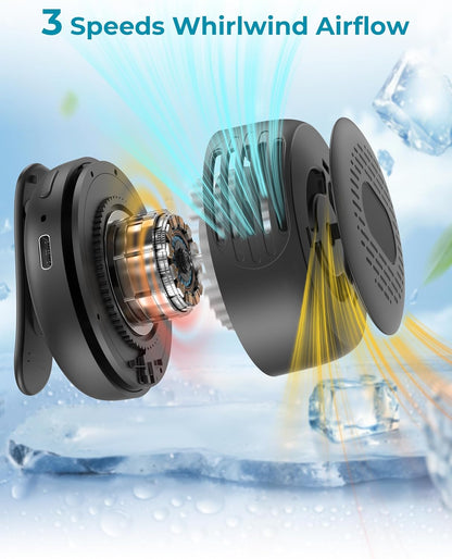 Portable Clip On Mini Fan, Personal Wearable Bladeless Fan with Sturdy Clip for Shirt Waist Bag Strap & Baby Carrier, Lightweight 2.89oz Rechargeable Whirlwind Fans for Work Travel Theme Park Wedding