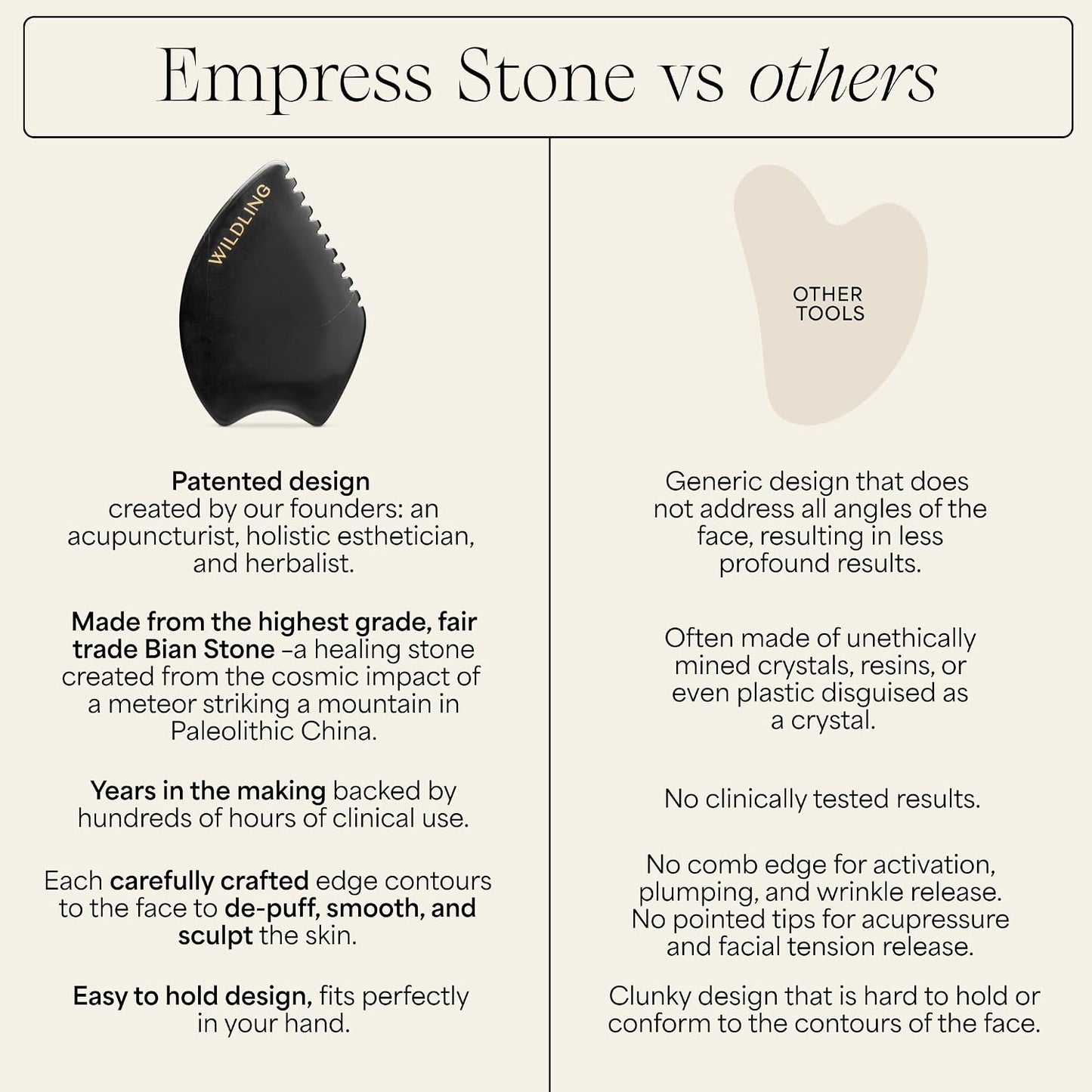 WILDLING Empress Stone Gua Sha Facial Stone I Facial Massage Stone to Lift, Plump, Tone + Sculpt I Patented Design Crafted with 100% Authentic Bian Stone