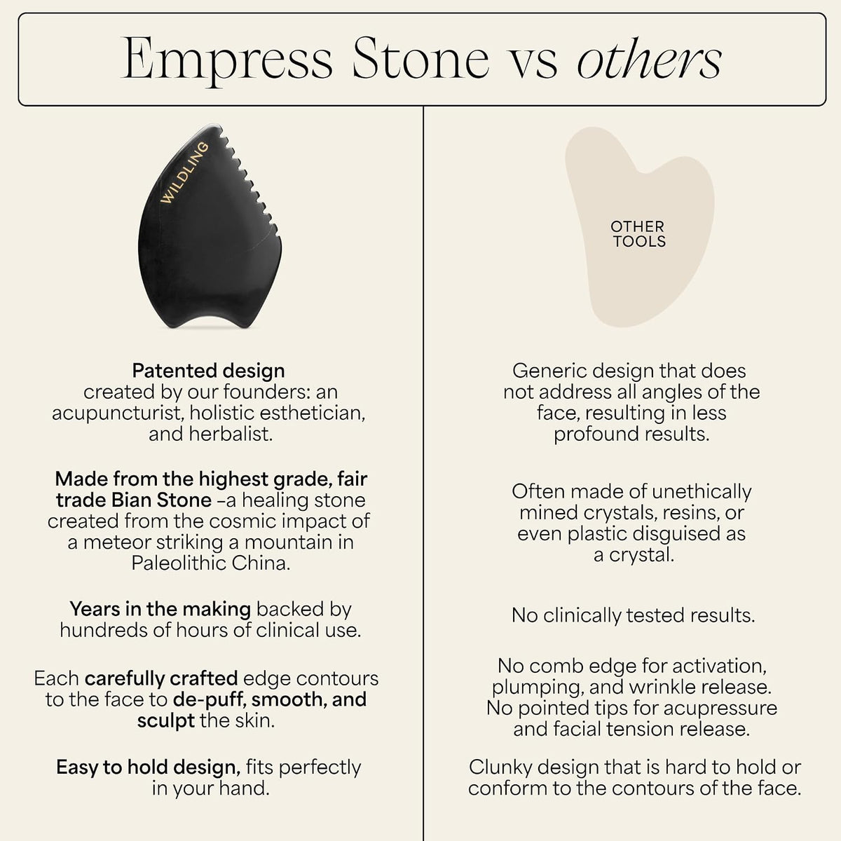 WILDLING Empress Stone Gua Sha Facial Stone I Facial Massage Stone to Lift, Plump, Tone + Sculpt I Patented Design Crafted with 100% Authentic Bian Stone