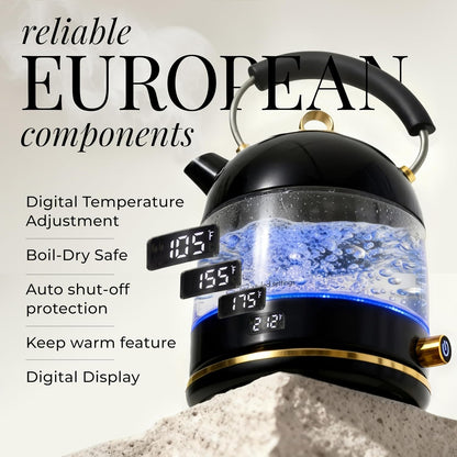 Styled Settings Stainless Steel Electric Kettle with Temperature Control