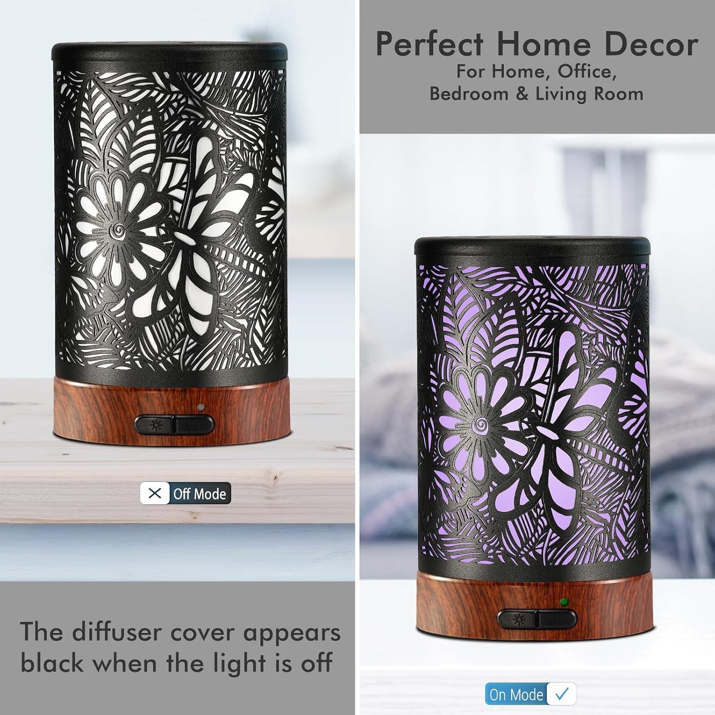 EQUSUPRO Essential Oil Diffuser 300ml Metal Electric Ultrasonic Diffuser for Large Room with Auto Shut-Off, 4 Timer Setting &7 Colors Night Light for Home