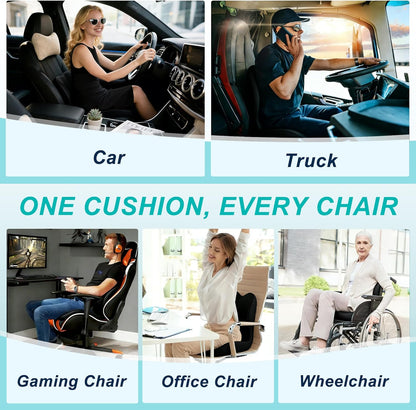 Seat Cushion for Office Chair and Car, Lumbar Support Pillow for Office Chair, Memory Foam Ergonomic Seat Cushion for Long Sitting, Back & Tailbone Pain, Sciatica - Dark Gray & Light Gray