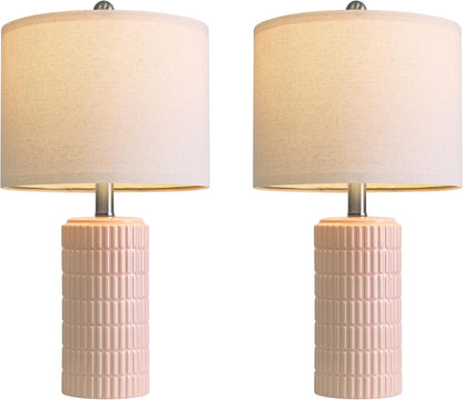 PoKat 20.75" Small Modern Ceramic Table Lamps Set of 2 for Bedroom, White Bedside Lamps for Night Stands, Farmhouse Desk Home Decor Gift Nightstand Table Lamps for Living Room End Table Beige