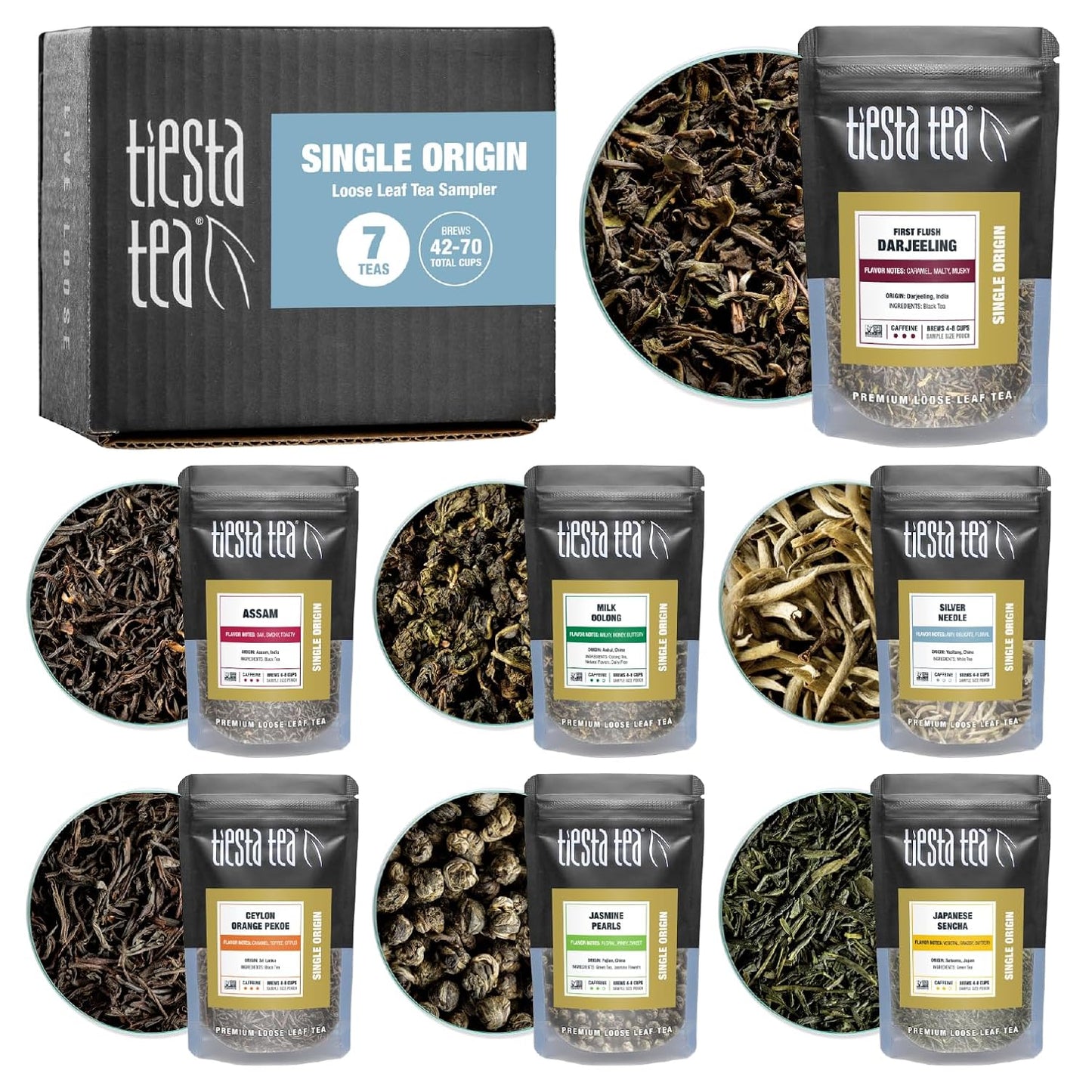 Tiesta Tea - 8 Herbal & Rooibos Sampler Dry Flight Set, Loose Leaf, No Caffeine, Makes Hot and Iced, Assorted Tea Sets with Herbal, Chai, Fruit Blends & More, 8 Resealable Sample Pouches