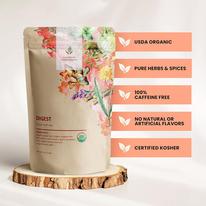 Gardenika Organic Loose Leaf Tea Sampler – 8 Pack, 1 LB – Herbal and Naturally Caffeine-Free Set - Ayurvedic Assortment Blend