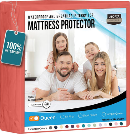 Queen Size Mattress Protector Waterproof, Premium 200 GSM Terry Mattress Cover, Soft & Breathable Bed Cover, Fitted Sheet Style Stretchable Deep Pockets 17" by Utopia Bedding (White)