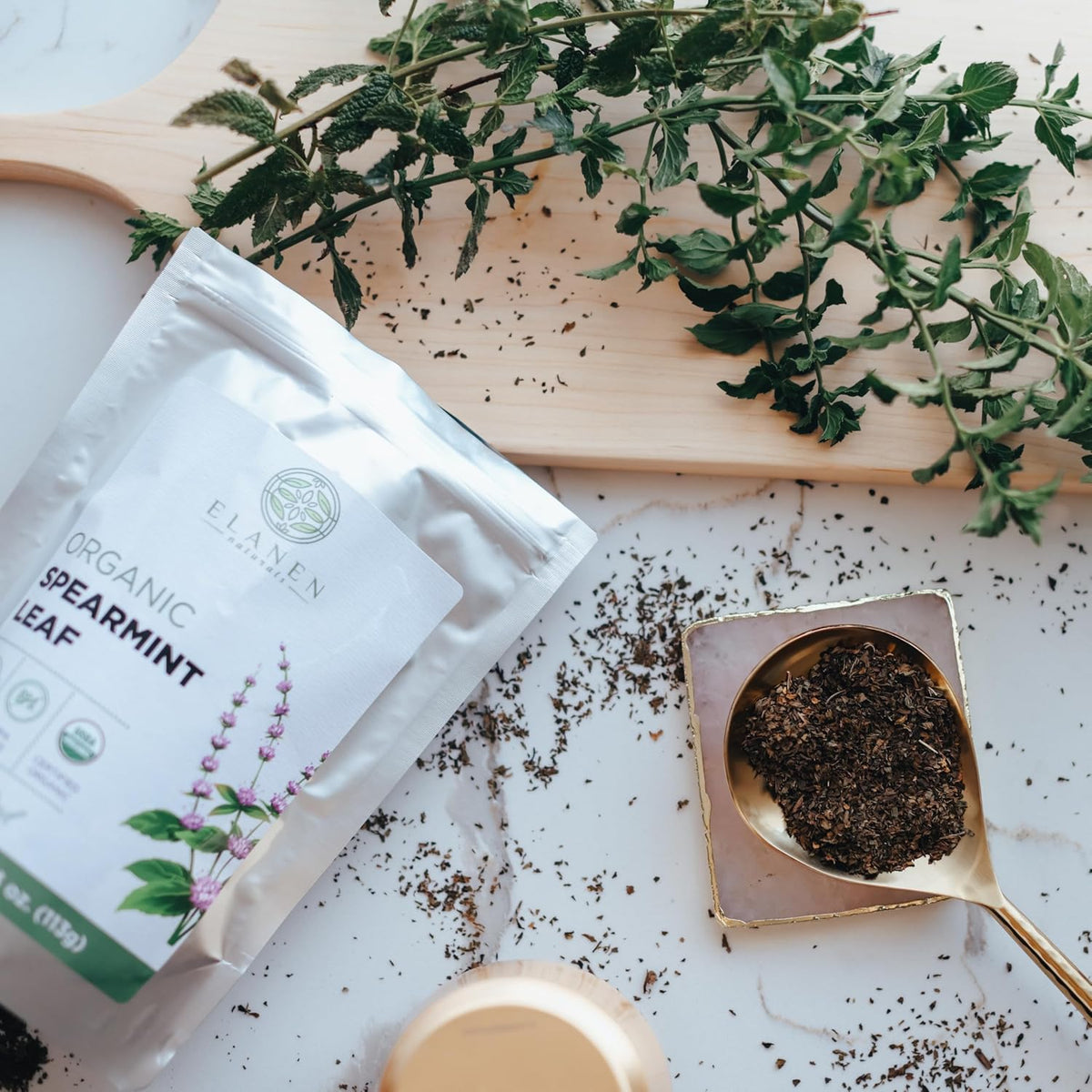 Organic Spearmint Leaves 4 oz. (113g), USDA Certified Organic Spearmint Tea Dried Loose Leaf, Dry Mint, Cut & Sifted