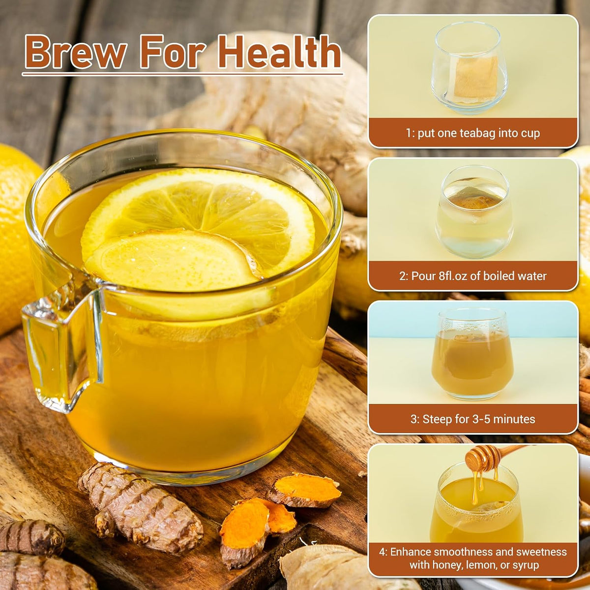 Turmeric Ginger Cinnamon Tea Bag, Natural Ginger Turmeric Herbal Blend Tea