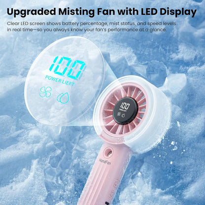 HandFan Upgraded Misting Fan with LED Display – Extreme Cooling Portable Handheld Fan with Water Mist Spray, 50% Stronger Airflow & Quieter, USB Rechargeable for Travel/Park/Disney/Beach/Concert/Game