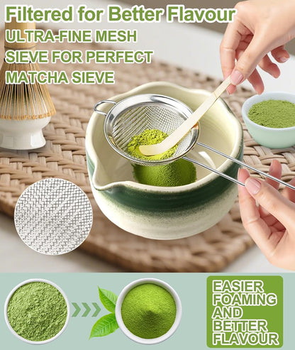 JBER Matcha Whisk Set, Ceramic Matcha Set Includes Bowl & Holder, Bamboo Whisk (Chasen), Sifter, Scoop, Spoon & Rest - 7PCS Matcha Kit Gift for Matcha Lovers & Beginners, Gradient Pink