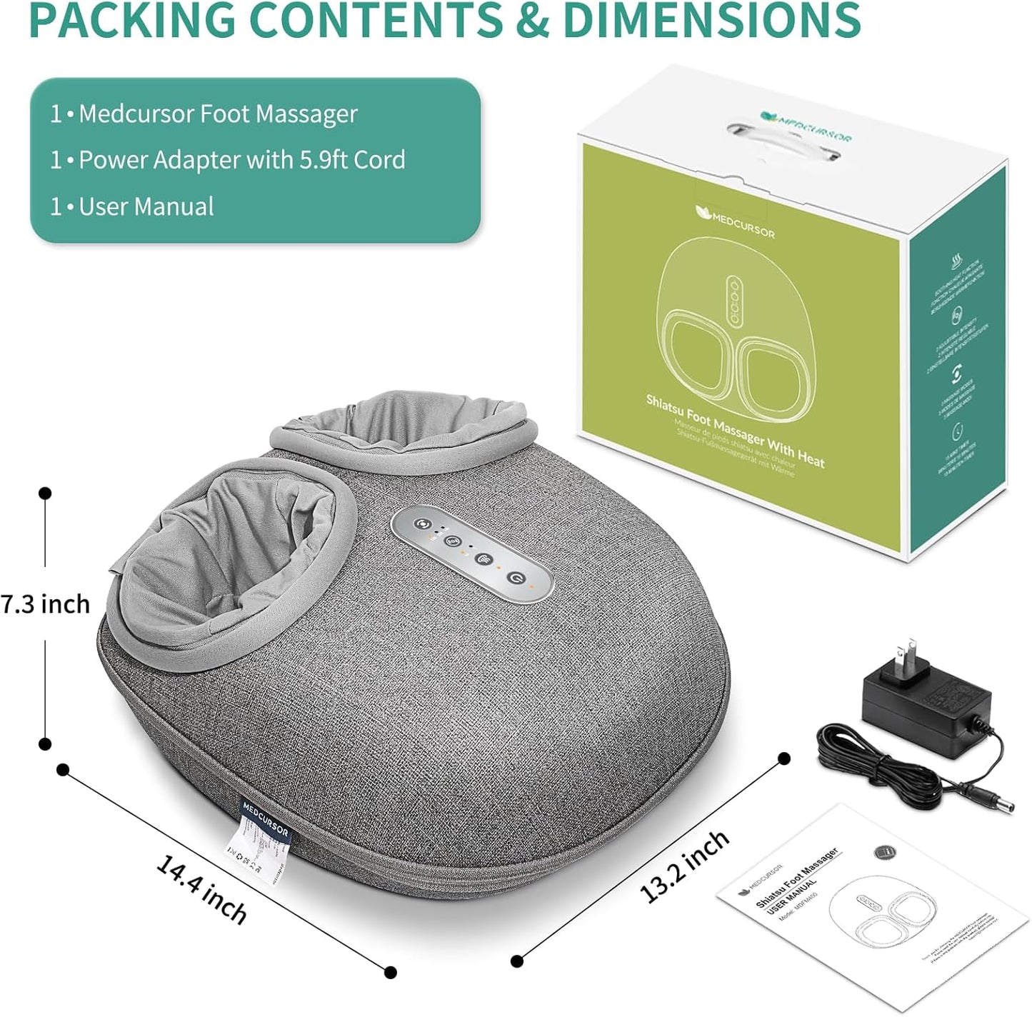 Medcursor Foot Massager with Heat - Shiatsu Feet Massage Machine Delivers Relief for Tired Muscles & Plantar, Deep Kneading Therapy, Multi-Level Settings for Home, Office Use, Size up to 13"