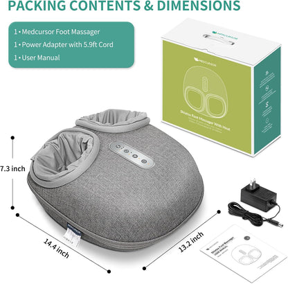 Medcursor Foot Massager with Heat - Shiatsu Feet Massage Machine Delivers Relief for Tired Muscles & Plantar, Deep Kneading Therapy, Multi-Level Settings for Home, Office Use, Size up to 13"