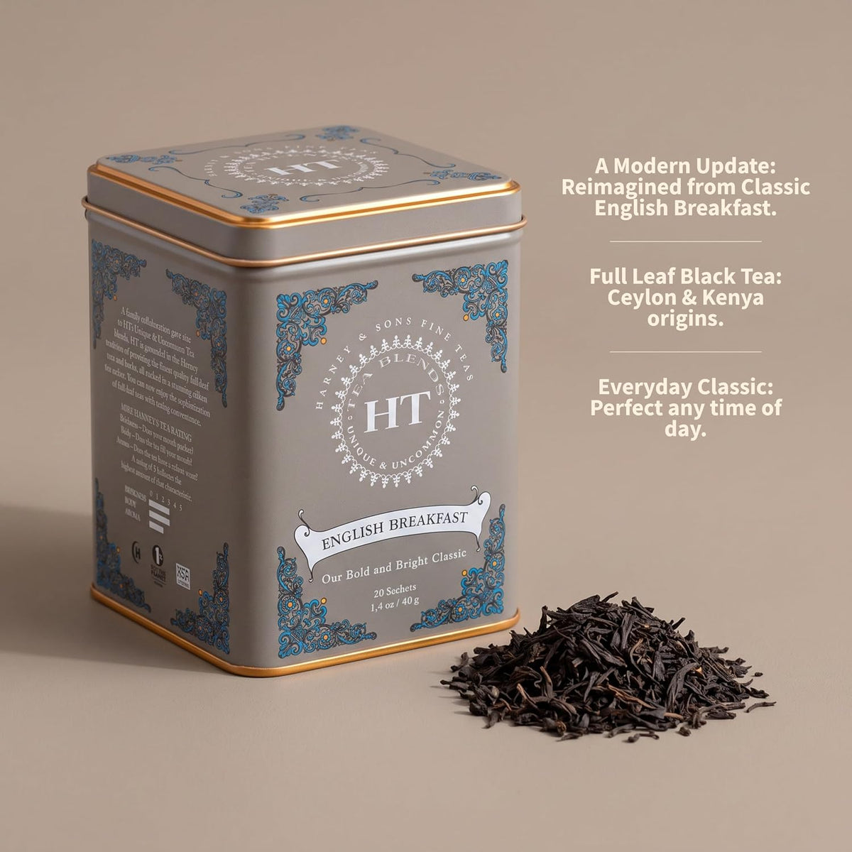 Harney & Sons HT English Breakfast Black Tea, 20 Sachets in Tin