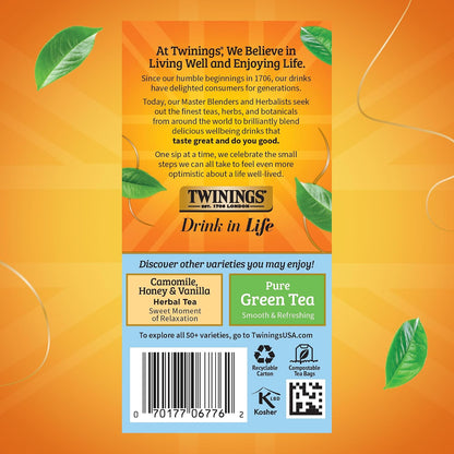 Twinings Pure Camomile Herbal Caffeine-Free Tea Bags, 20 CT Box (6 Pack)