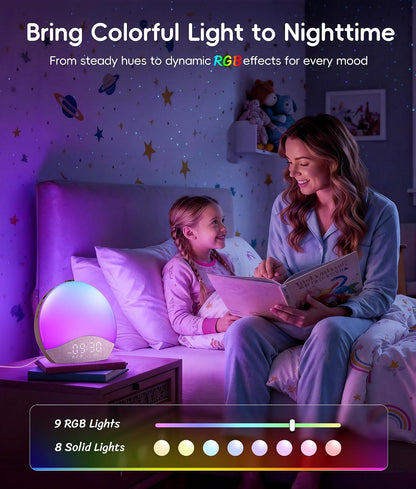 ecozy Sunrise Alarm Clock, White Noise Sound Machine, Alarm Clock for Bedrooms, 26 Soothing Sounds, 17 Night Lights, Bluetooth Speaker, Sunrise Wake-Up Light for Heavy Sleepers, Adults, Kids