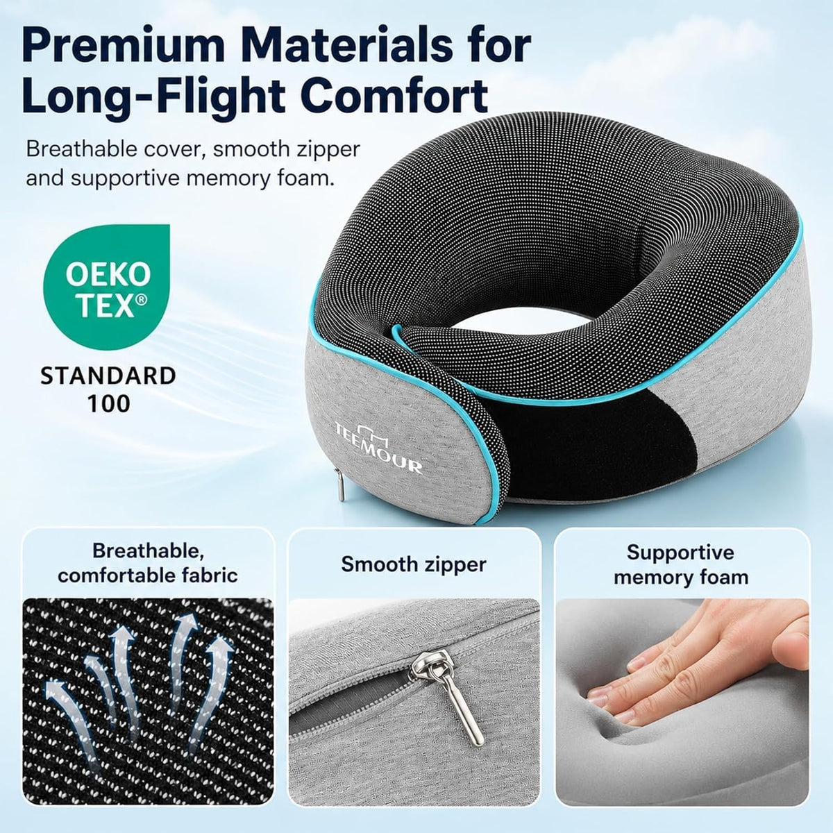 Travel Pillow Neck Pillow for Airplane Travel Essentials - Memory Foam Travel Neck Pillow, Stops Head Bobbing With Eye Mask & Earplugs, Portable Carry Bag for Long Flights| Airplane Accessories Black
