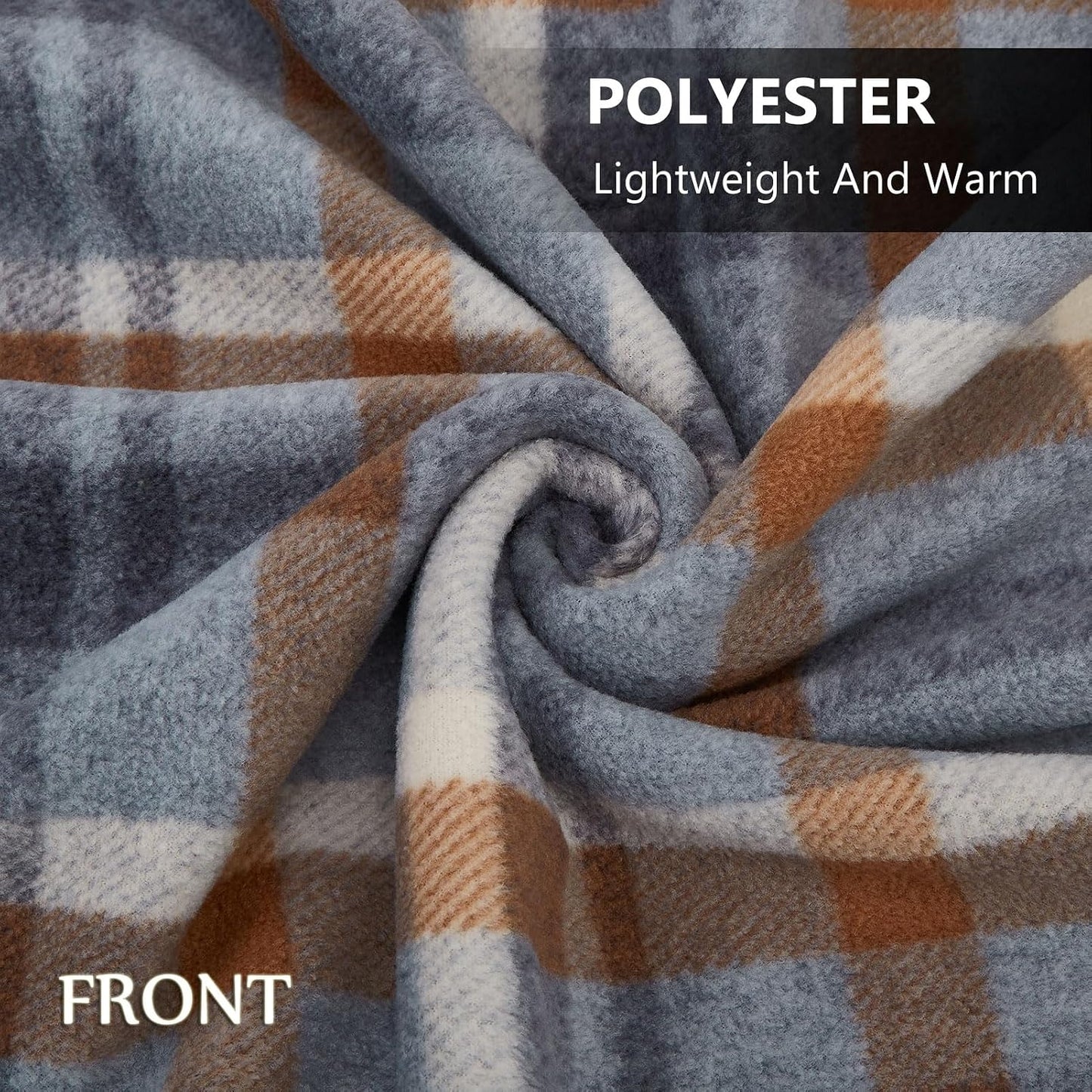 forestfish Fleece Wearable Blanket, Plaid Lap Blanket Comfy Poncho Throw with Buttons for Bed Sofa Office, Grey-White