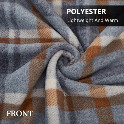 forestfish Fleece Wearable Blanket, Plaid Lap Blanket Comfy Poncho Throw with Buttons for Bed Sofa Office, Grey-White
