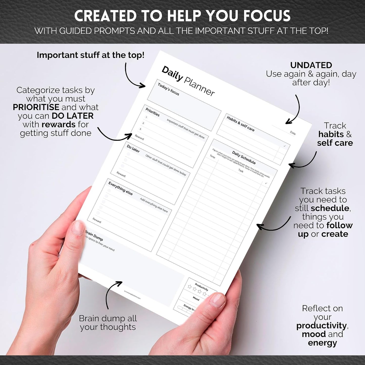 ADHD Daily Planner Notepad for Neurodivergent Adults - Productivity Daily Planner Desk Pad & Task Management to Stay Organized and Focused Note Pad (Rainbow, A4 Portrait)