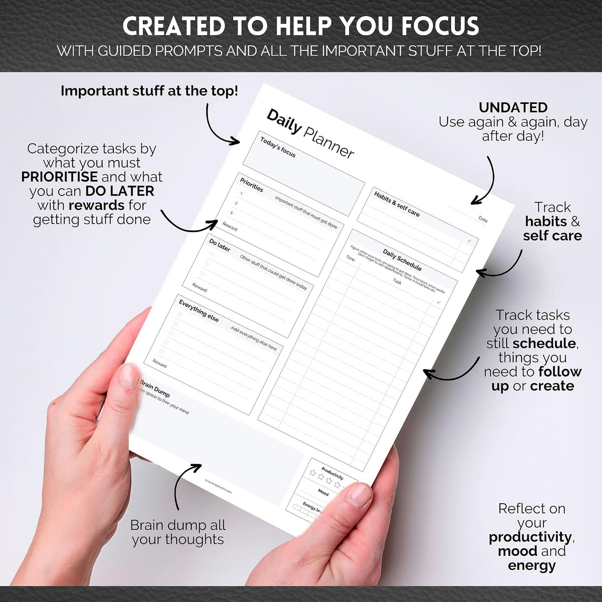 ADHD Daily Planner Notepad for Neurodivergent Adults - Productivity Daily Planner Desk Pad & Task Management to Stay Organized and Focused Note Pad (Rainbow, A4 Portrait)