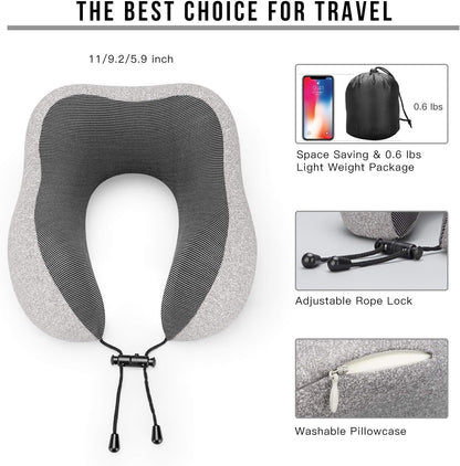 MLVOC Neck Pillow for Traveling, Upgraded 100% Pure Memory Foam Travel Neck Pillow for Airplane Flight Sleep, Breathable & Machine Washable Cover, Travel Kit with 3D Eye Mask, Earplugs & Bag, Black