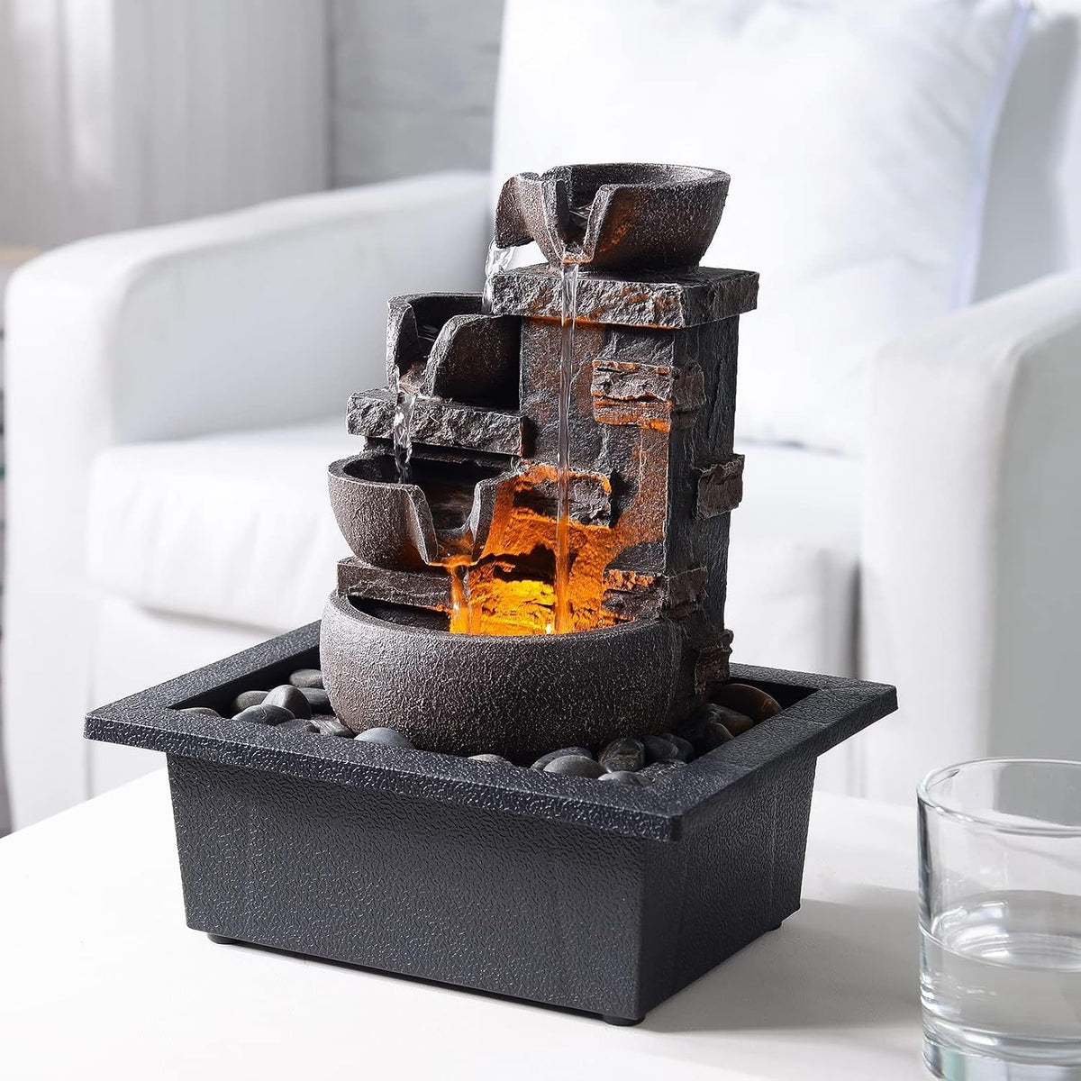 Kalona Tabletop Water Fountain, Indoor Waterfall with Resin Rock Design