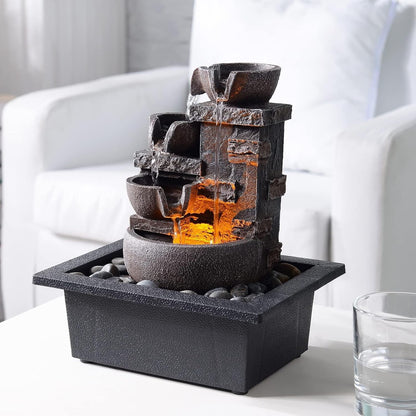 Kalona Tabletop Water Fountain, Indoor Waterfall with Resin Rock Design