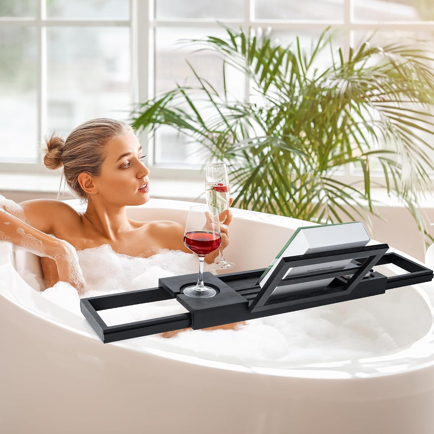 Utoplike Bamboo Bathtub Caddy Tray for Tub, Expandable Bath Table Trays