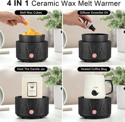 Ceramic Wax Melt Warmer, Fragrance Wax Warmer 4-in-1 Electric Candle Wax Melter and Wax Cubes for Home Office Bedroom Aromatherapy Essential Oil Burner is Birthday Gifts for Women Mom Girl(Dark Brown)