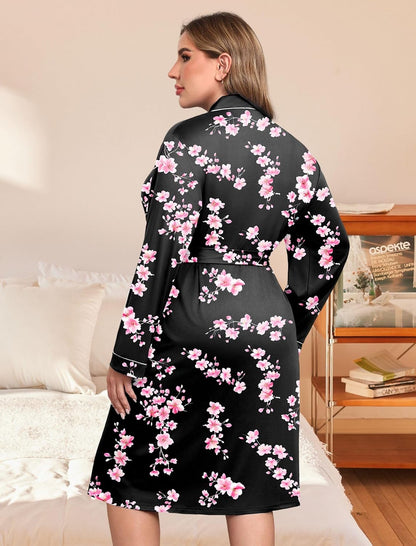 Ekouaer Plus Size Robes for Women Soft Bathrobe V Neck Soft Maternity Robe