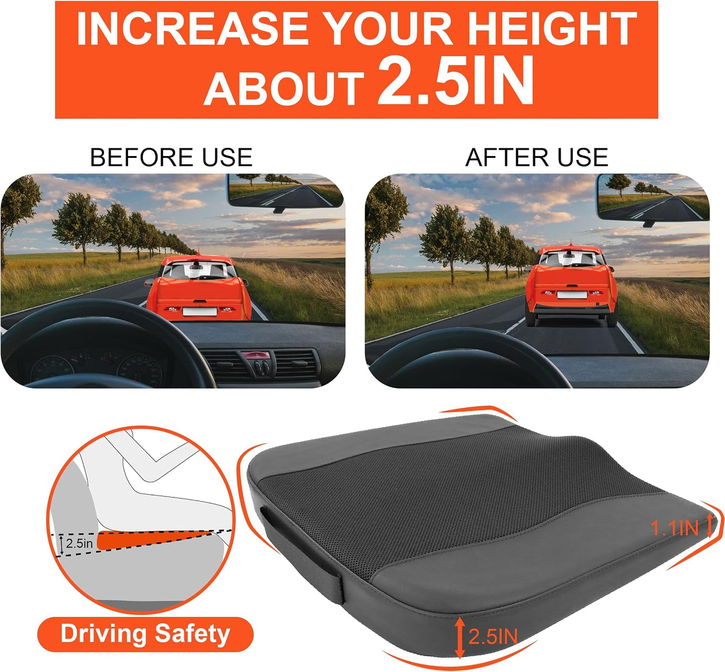 Lofty Aim Car Seat Cushion, Comfort Memory Foam Car Cushions for Driving - Sciatica & Lower Back Pain Relief, Driver Seat Pillow for Auto, Office Chair, Wheelchair - Black
