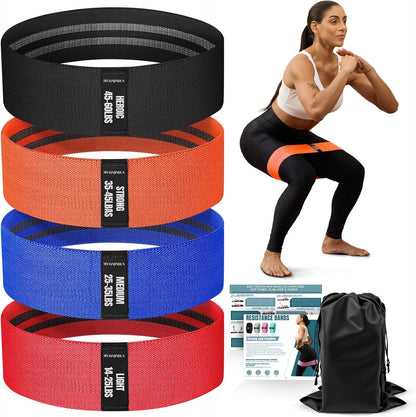 Resistance Bands for Working Out with Guide, 4 Workout Bands for Women & Men, Fabric Exercise Bands for Legs, Hip, Glute, Butt, Booty Bands Set for Yoga, Pilates, Strength