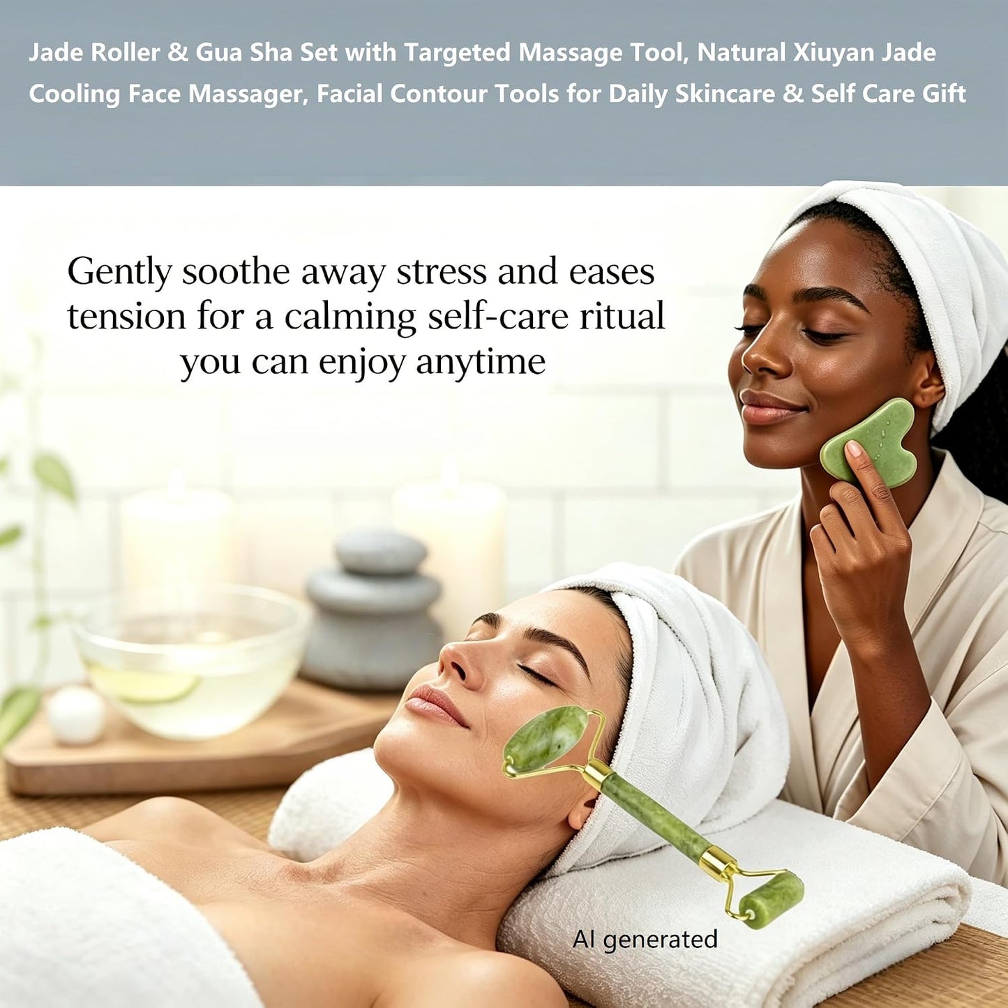 Gua Sha & Jade Roller Set,Massage Tool & Gua Sha Facial Tool Kit | Full Body Relax Tool for Face Neck Shoulder Back Leg Skincare, Ideal Daily Self-Care & Fathers Mothers Gifts