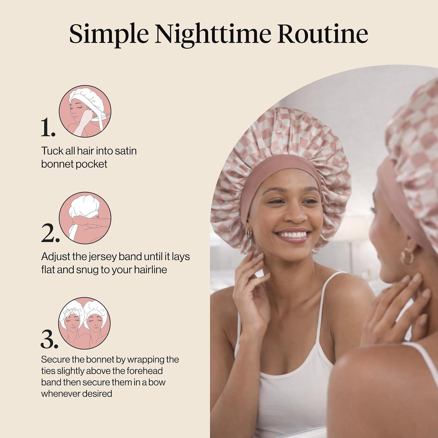 Kitsch XL Satin Bonnet for Sleeping - Softer Than Silk Bonnet For Sleeping Women - Secure Fit, Adjustable, Night Cap For Curly & Textured Hair - Prevents Breakage, Tangles & Thinning - Blush