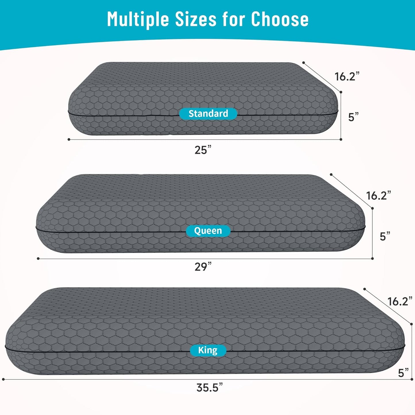 CushyOasis Memory Foam Pillows for Side, Back and Stomach Sleepers, Set of 2, Bed Pillow with Washable Cover and Breathable Mesh, Bed Pillow for Sleeping (Blue，Standard Size)