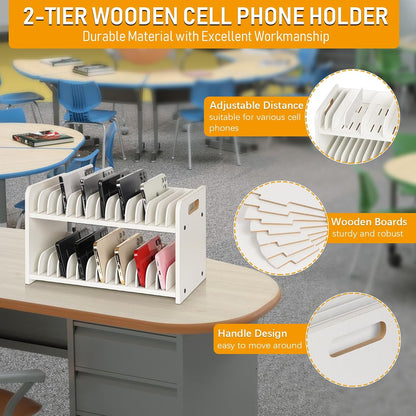 30-Grid Wooden Cell Phone Holder stand with 1-30 Number Stickers, Black