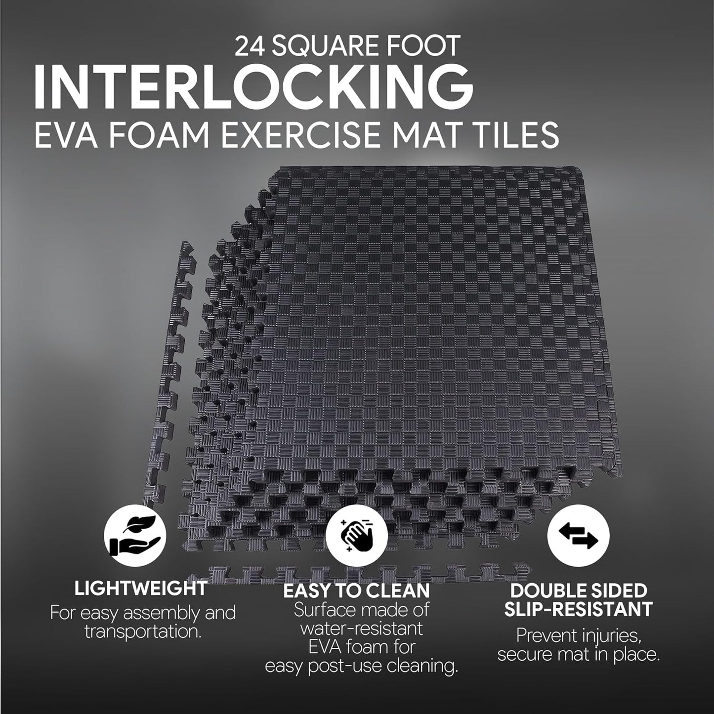 BalanceFrom Puzzle Exercise Mat 1/2" Thick, EVA Interlocking Foam Floor | Tiles for Home Gym, Mat for Home Workout Equipment, Floor Padding for Kids, Black, 24 in x 24 in x 1/2 in, 144 Sq Ft-36 Tiles