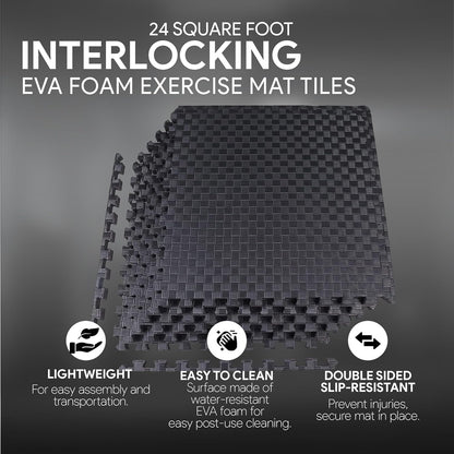 BalanceFrom Puzzle Exercise Mat 1/2" Thick, EVA Interlocking Foam Floor | Tiles for Home Gym, Mat for Home Workout Equipment, Floor Padding for Kids, Black, 24 in x 24 in x 1/2 in, 144 Sq Ft-36 Tiles