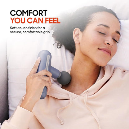 Sharper Image Deep Tissue Percussion Massage Gun, Powerboost Move Evo Hot & Cold Rechargeable Handheld Massager, 4 Adjustable Speeds, 5 Attachment Heads & Carrying Case, for Muscle Pain Relief, Blue