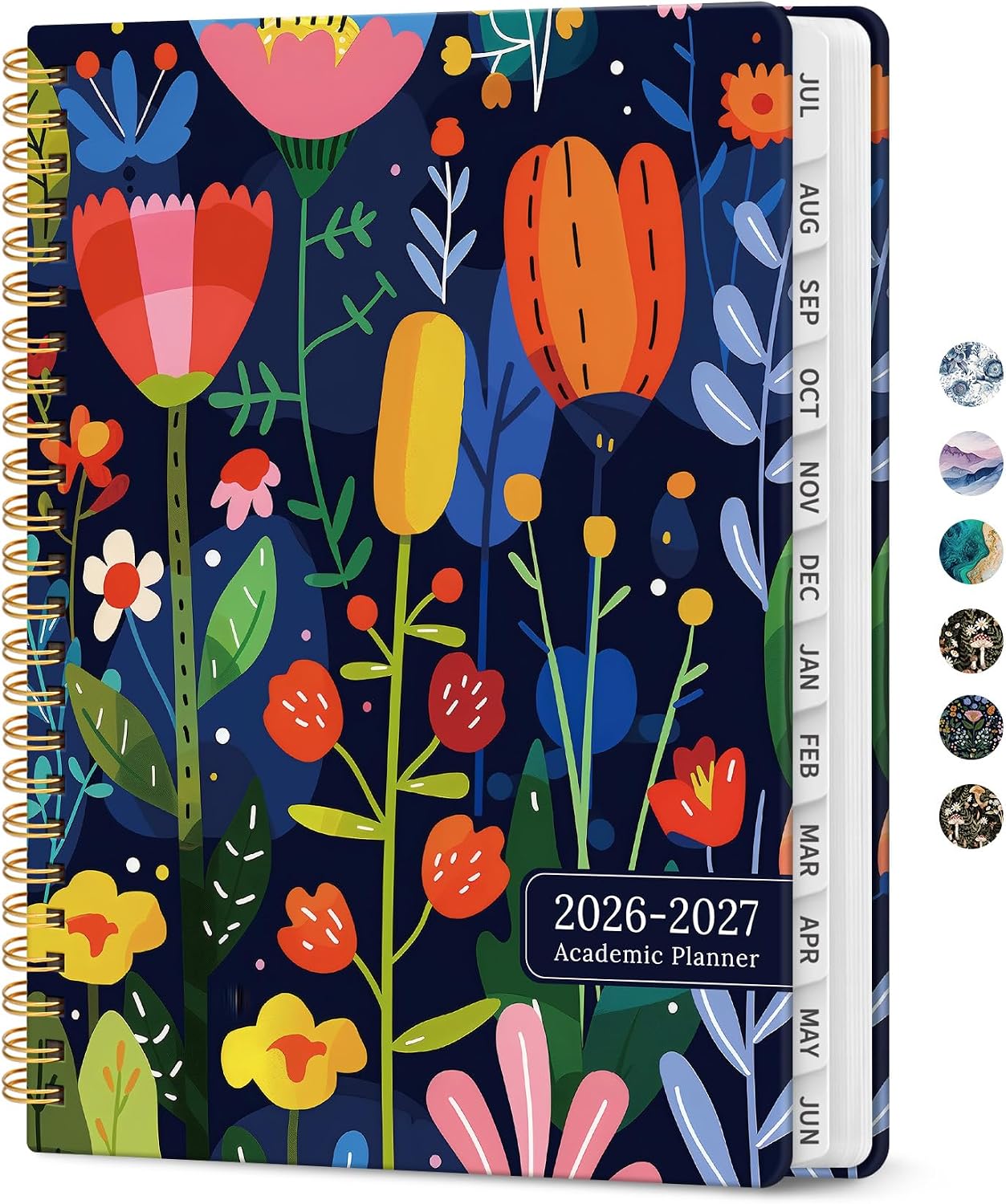 Planner 2026-2027, Academic Monthly and Weekly Calendar Planner for Women, July 2026 - June 2027, Hardcover Pretty Agenda Planner Book with Tabs, Spiral Daily Organizer for School Office Home Supplies, 6.3" x 8.5" - Blue Floral