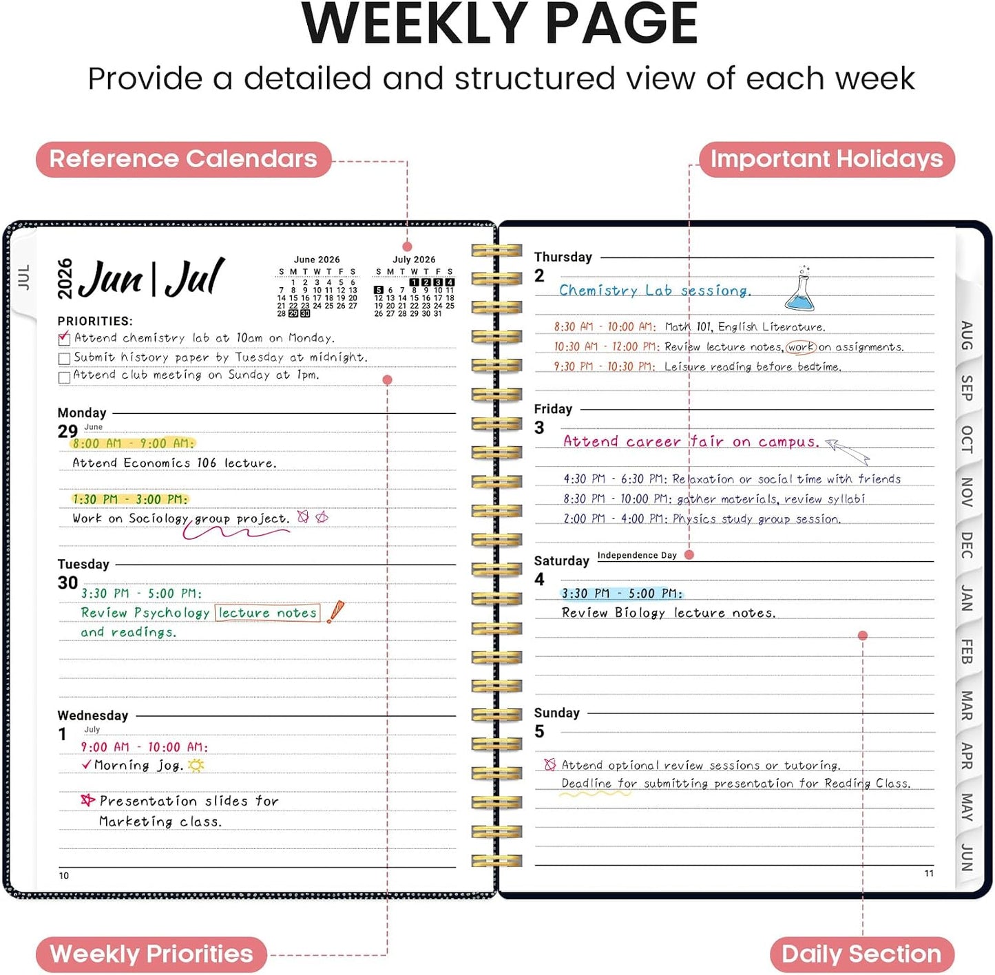Planner 2026-2027, Academic Monthly and Weekly Calendar Planner for Women, July 2026 - June 2027, Hardcover Pretty Agenda Planner Book with Tabs, Spiral Daily Organizer for School Office Home Supplies, 6.3" x 8.5" - Blue Floral