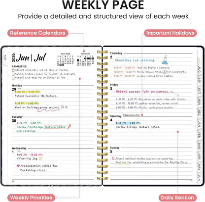 Planner 2026-2027, Academic Monthly and Weekly Calendar Planner for Women, July 2026 - June 2027, Hardcover Pretty Agenda Planner Book with Tabs, Spiral Daily Organizer for School Office Home Supplies, 6.3" x 8.5" - Blue Floral