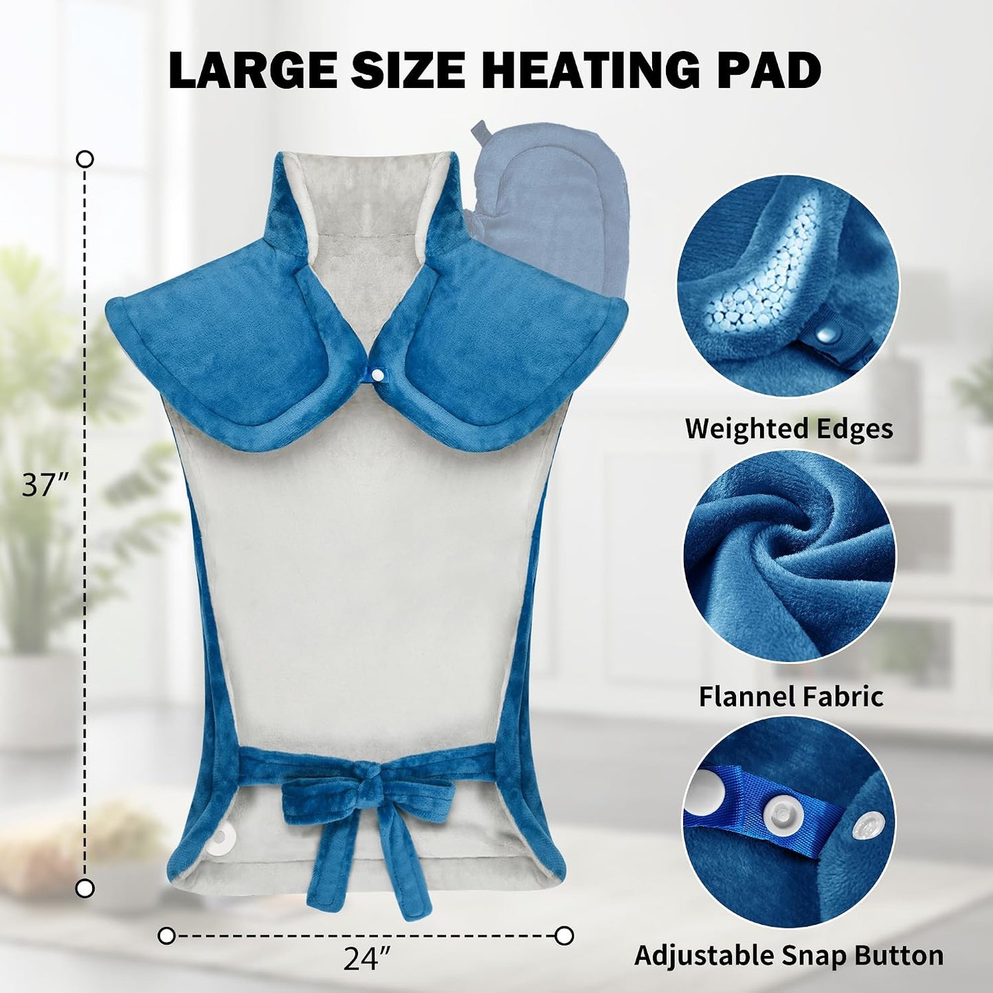 WUGE Fathers Day Dad Gifts, Heating Pad for Neck Shoulder and Back, Birthday Gift for Women Men, Deeper Pain Relief, Large Weighted Heat Pad, ETL Certified, Blue