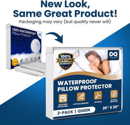 100% Stain Resistant & Waterproof Standard Size Pillow Protectors with Zipper Set of 2 - Bed Bug & Dust Mite Proof White Pillowcases - Breathable, Comfortable Covers for Pillows, 21 x 27 Inches