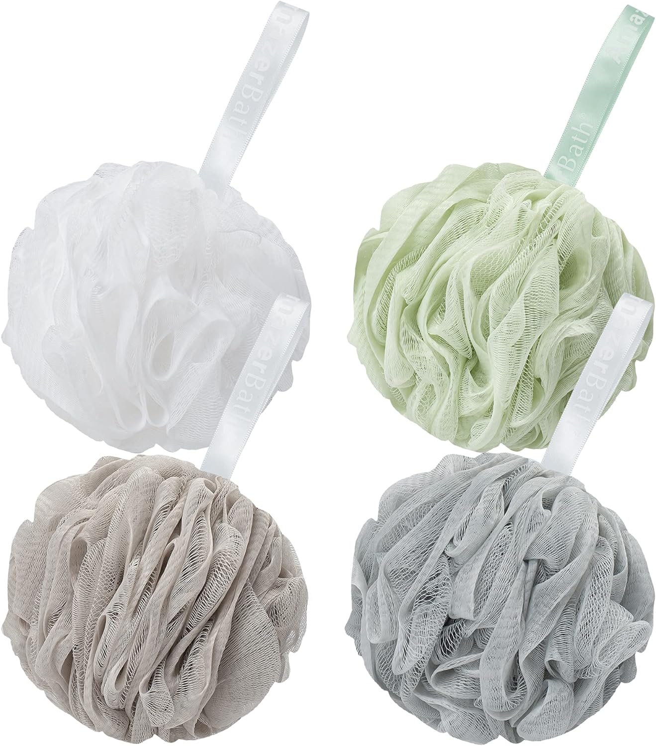 AmazerBath Loofah Sponge 75g/Piece, Exfoliating Bath Sponge Body Scrubber - Loofa Set of 4 Flower Color (Large, Green-Purple)