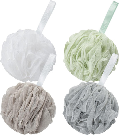 AmazerBath Loofah Sponge 75g/Piece, Exfoliating Bath Sponge Body Scrubber - Loofa Set of 4 Flower Color (Large, Green-Purple)
